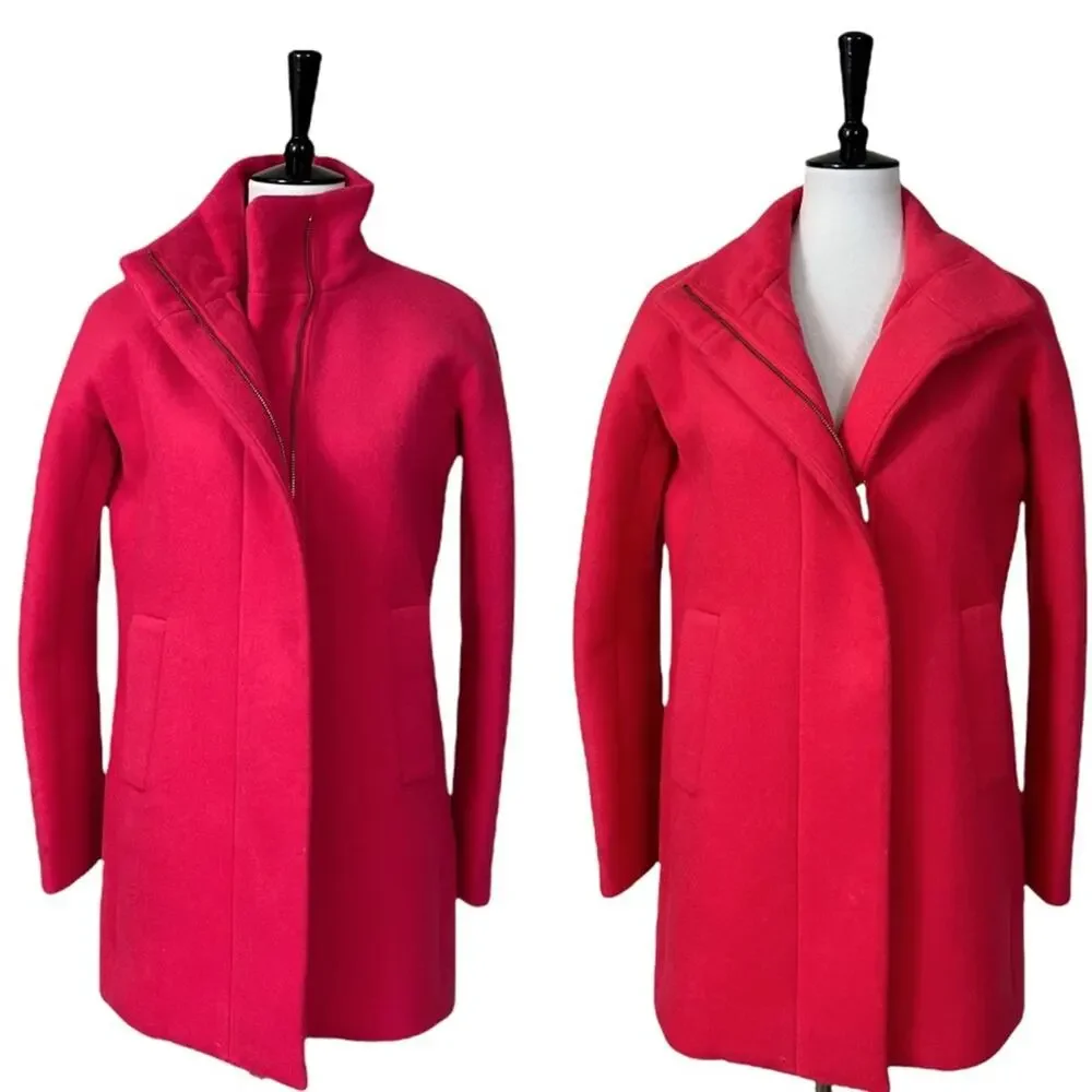 J. Crew Women's Wool Blend Stadium Cocoon Zip Front Coat Pink Women's Size 0